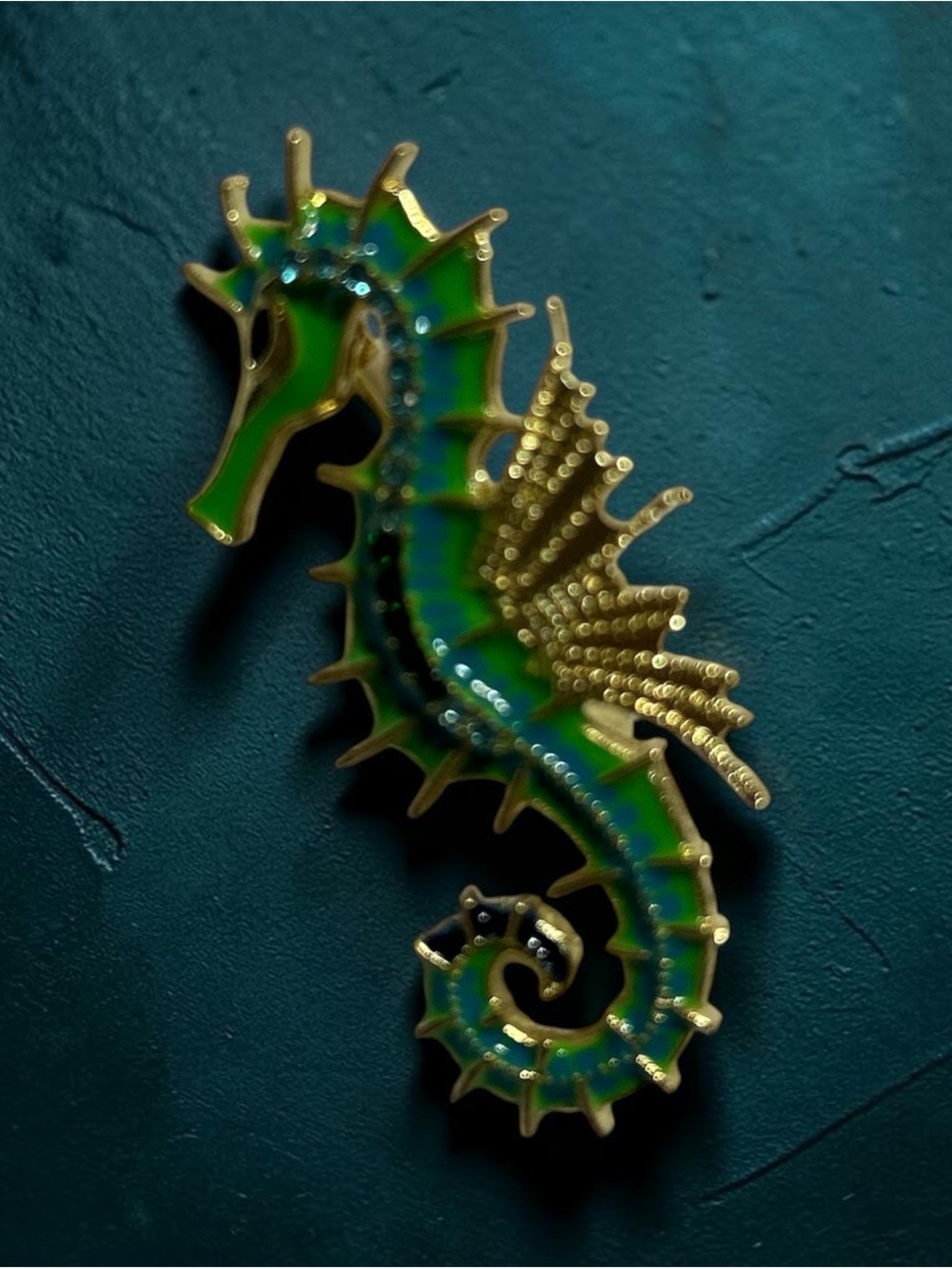 Green & Gold Seahorse Enamel Pin